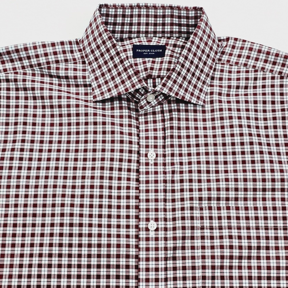 Proper Cloth Mens XL Red Gingham Check Long Sleeve Dress Shirt Button Up Preppy - Picture 4 of 9